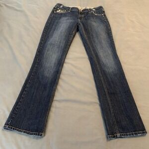 Nissi Jeans Juniors 13 Blue Medium Wash Mid Rise Bootcut Embroidered Studded Y2K